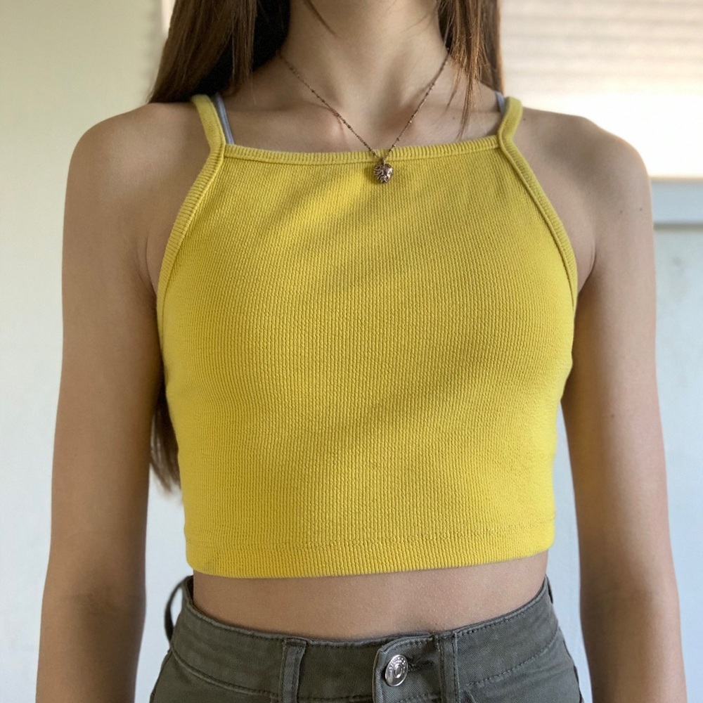 Forever 21 Yellow Ribbed Crop Tank Top